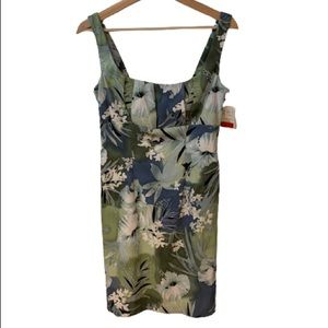 Connected Apparel Green, Blue and White Fitted Floral Dress
